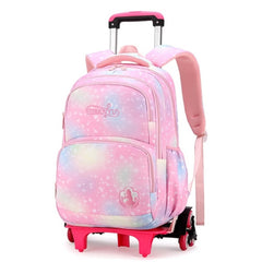 Pastel Galaxy Six-Wheel School Bag - Pink