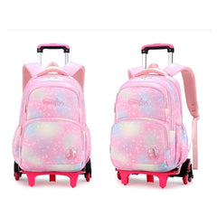 Pastel Galaxy Six-Wheel School Bag - Pink