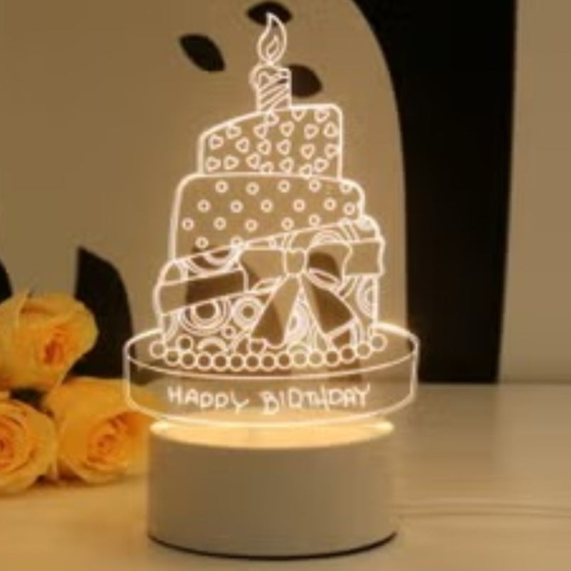 Happy Birthday Cake 3D LED Lamp - White