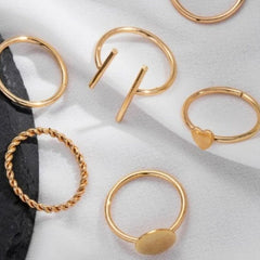 6 Pcs Multi-Size Elegant Fashion Rings Set - Gold