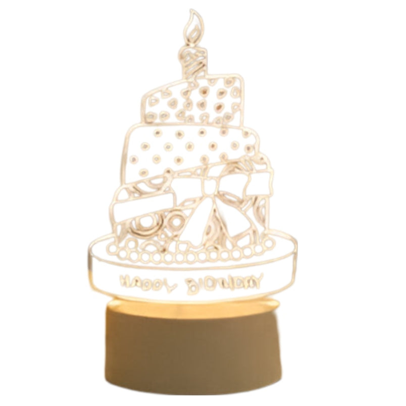 Happy Birthday Cake 3D LED Lamp - White