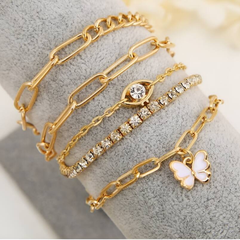 Multi Layered Gold Plated Chain Bracelet Set