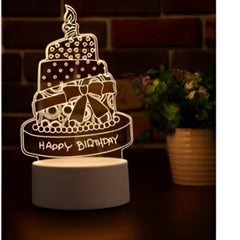 Happy Birthday Cake 3D LED Lamp - White