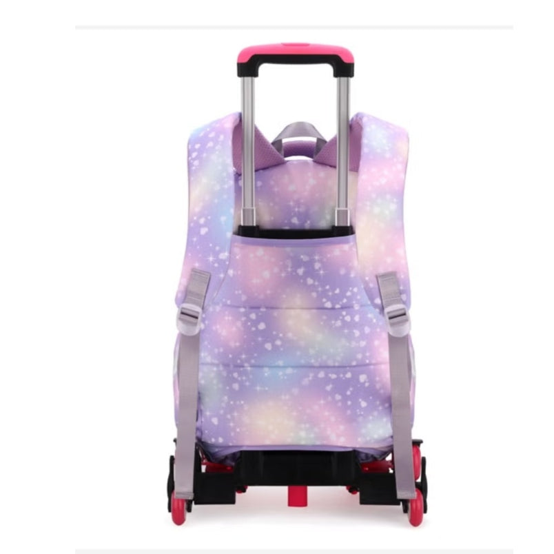 Pastel Galaxy Six Wheel School Bag - Purple