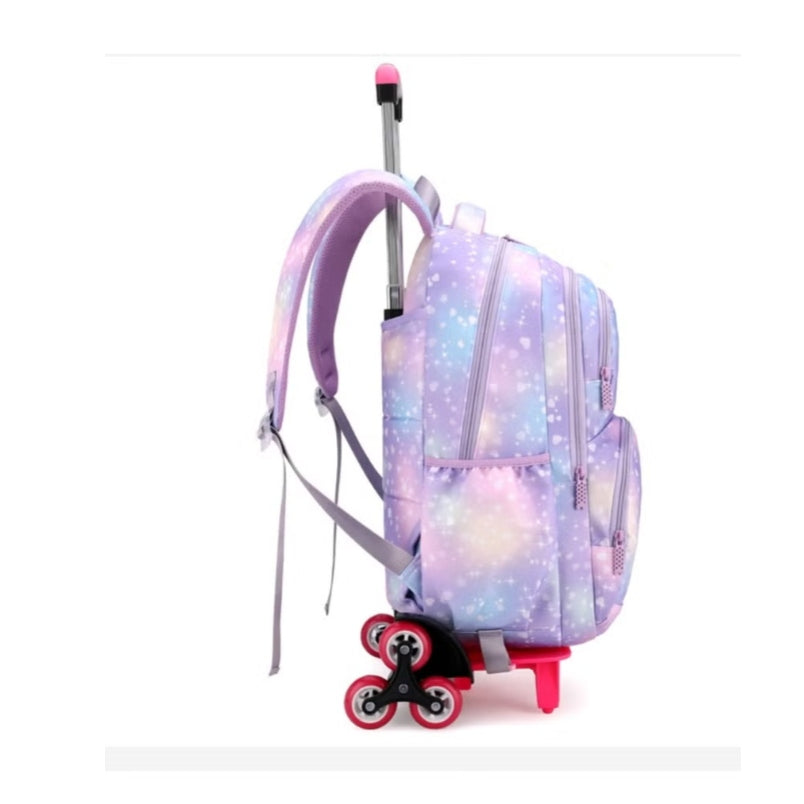 Pastel Galaxy Six Wheel School Bag - Purple