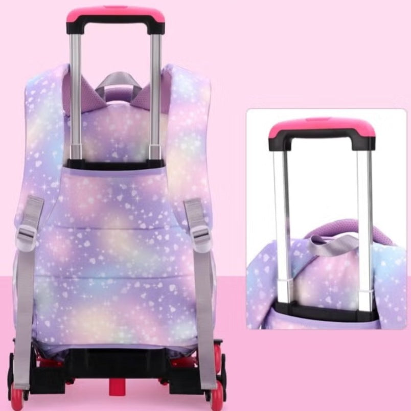 Pastel Galaxy Six Wheel School Bag - Purple