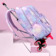 Pastel Galaxy Six Wheel School Bag - Purple