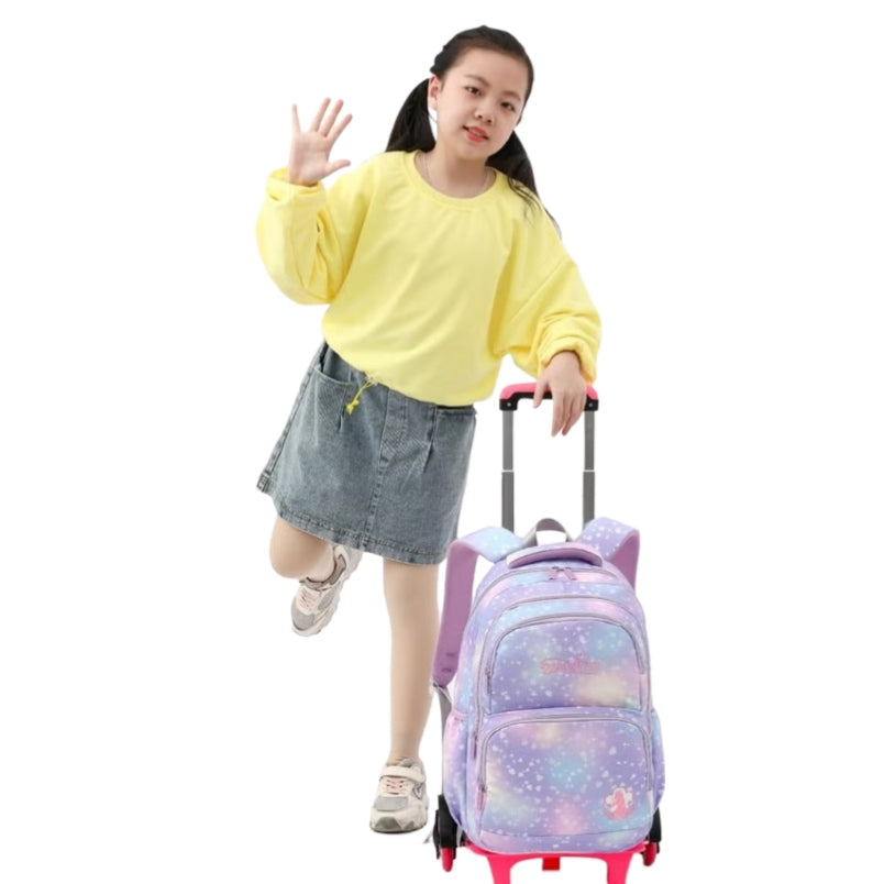 Pastel Galaxy Six Wheel School Bag - Purple