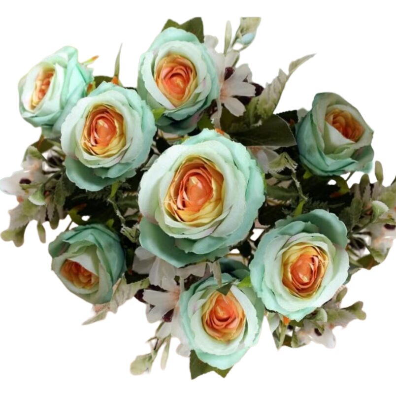 Flowers Bouquet Green Artificial Silk Mini Rose