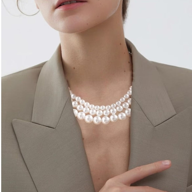 Luxury Classic Multi-Layer Pearl Necklace - White