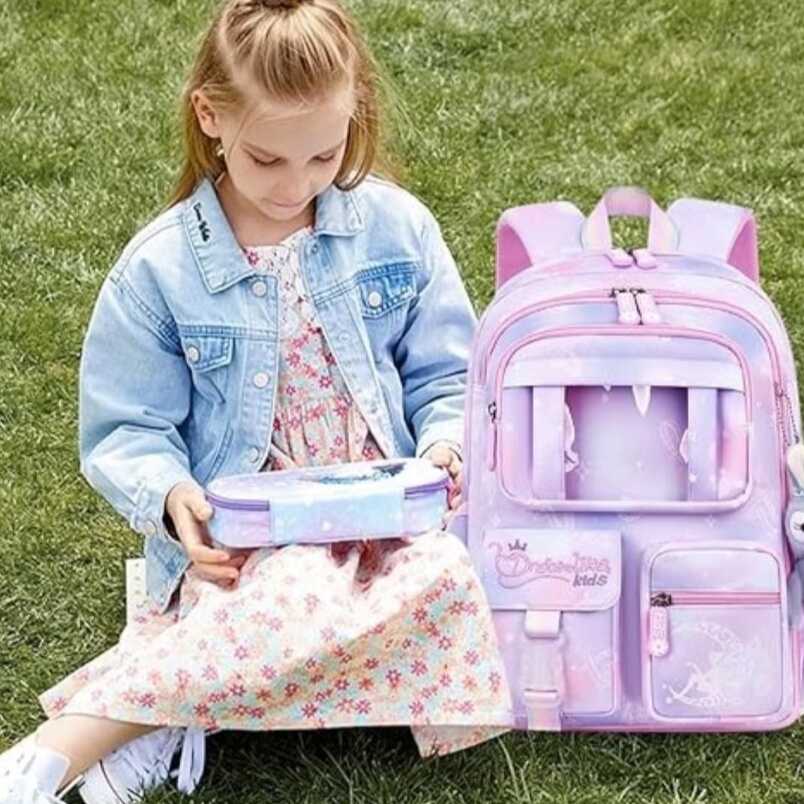 Purple School Bag for Kids with Pink Accents