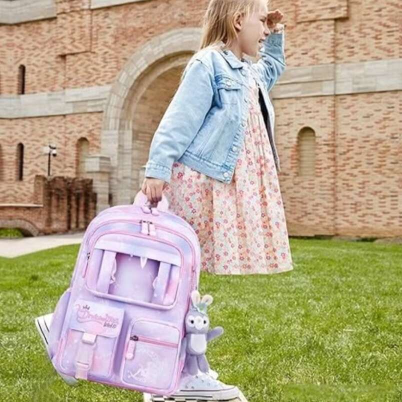 Purple School Bag for Kids with Pink Accents