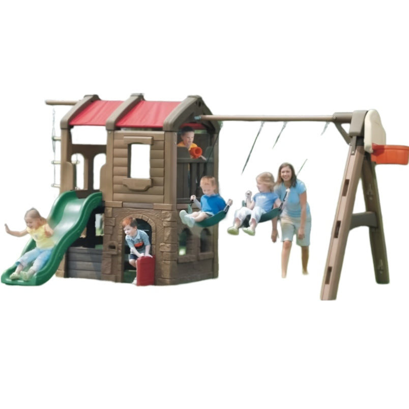 Wooden Shape Plastic Playhouse Slide And Swing Set - Fun for Friends