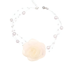 White Rose Pearl Choker Necklace