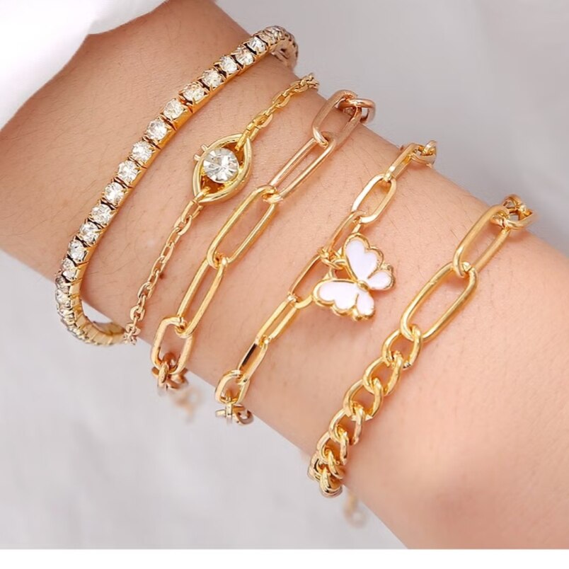 Multi Layered Gold Plated Chain Bracelet Set