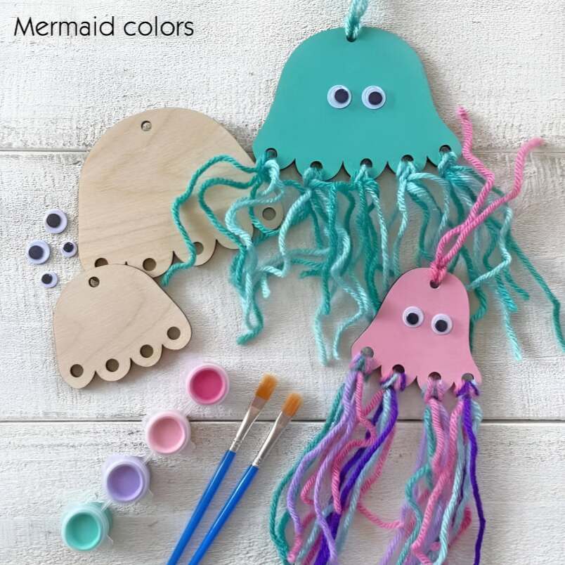 Jellyfish Kid Craft Kit - Paint and Yarn Included - Perfect Mermaid Party Activity