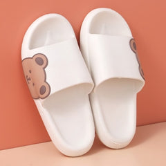 White Side Bear Slide Sandals (38-39) - Comfortable Slip-On with Cute Bear Motif