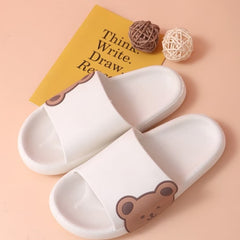 White Side Bear Slide Sandals (36-37) - Comfortable Slip-On with Cute Bear Motif