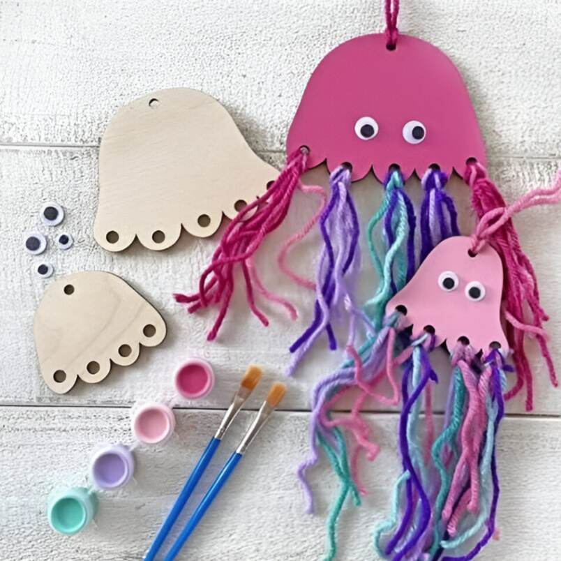 Jellyfish Kid Craft Kit - Paint and Yarn Included - Perfect Mermaid Party Activity