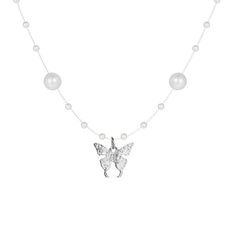 Butterfly and Pearl Necklace White - Elegant & Versatile