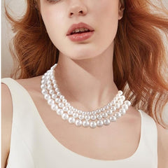 Luxury Classic Multi-Layer Pearl Necklace - White