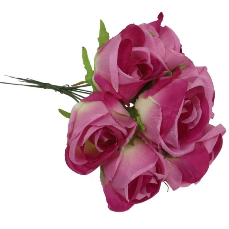 7 Heads Pink Artificial Silk Rose Flowers - Dark Pink