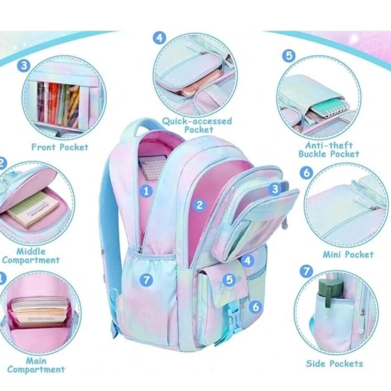 Kids School Backpack in Blue and Pink