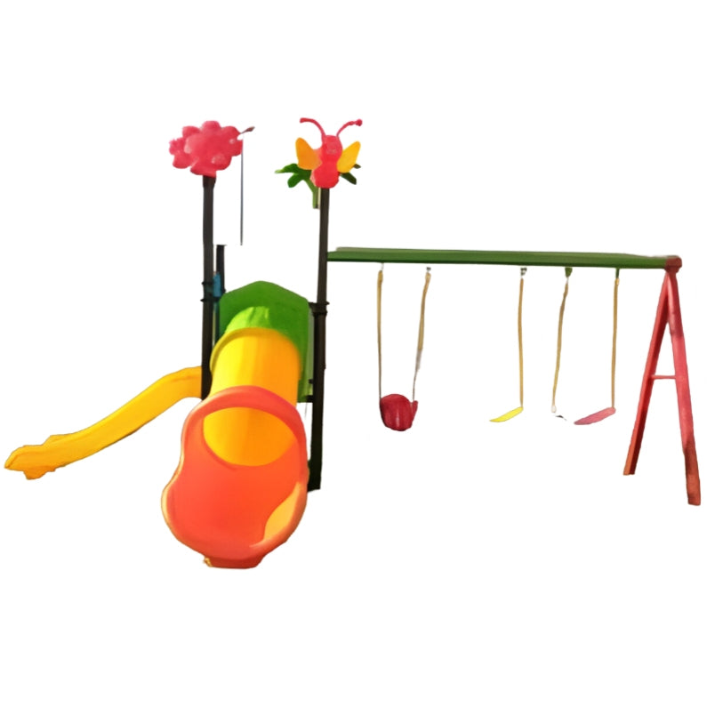 Playset with 3 Swing Seats, Slide, and Tunnel Set for Kids Outdoor