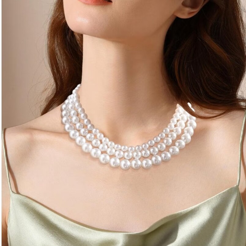 Luxury Classic Multi-Layer Pearl Necklace - White