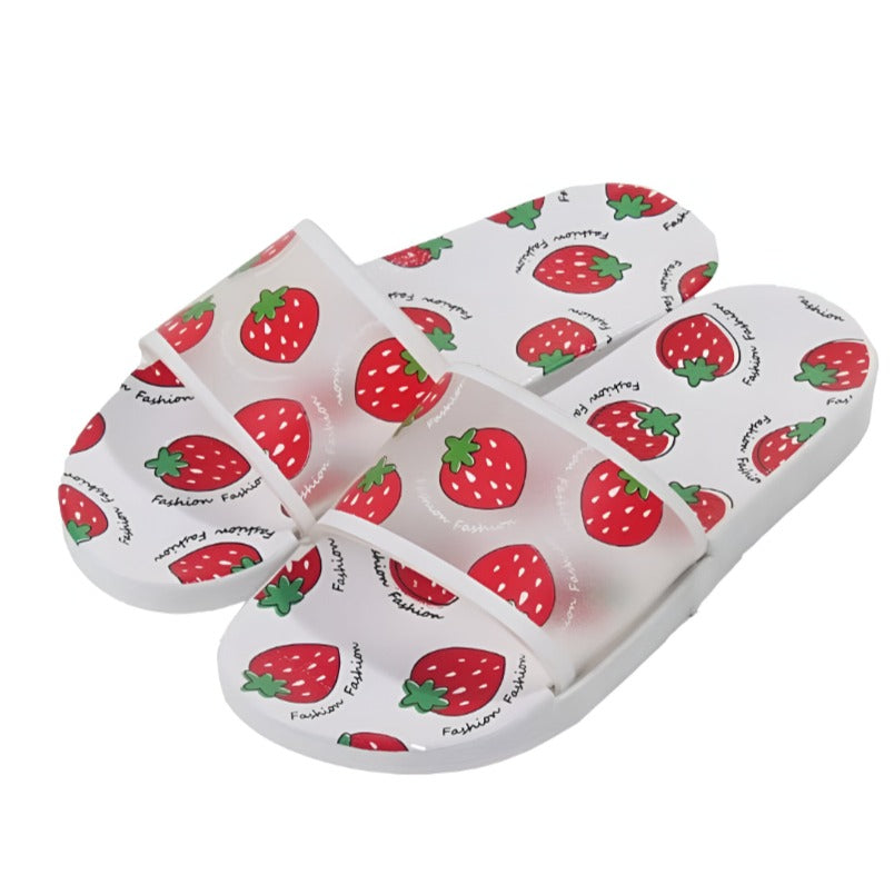 Strawberry Print Fashion Slide Sandals (Size 36-37) - Comfortable and Durable