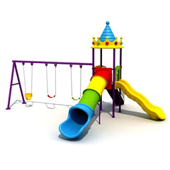 Kids Outdoor Fun Backyard Series with Swing & Slide - Multicolor Playground Equipment