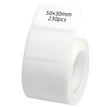 Label roll stickers, 50x30mm, 230 pcs, blank white labels on dispenser roll