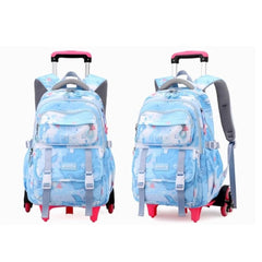 Children's Rolling Backpack with Watercolor Design in Blue