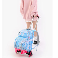 Children's Rolling Backpack with Watercolor Design in Blue