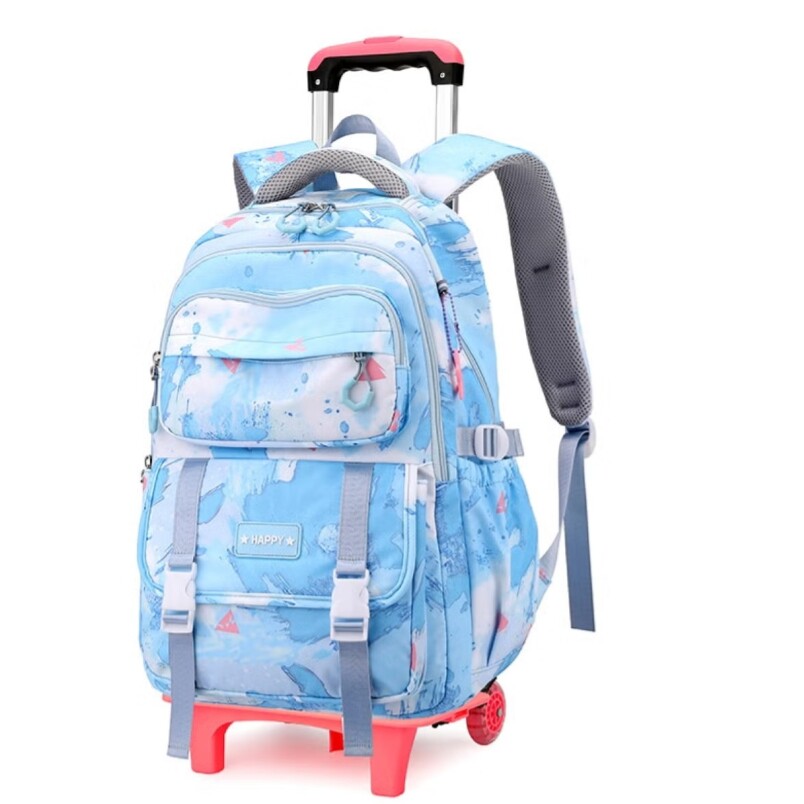 Children's Rolling Backpack with Watercolor Design in Blue