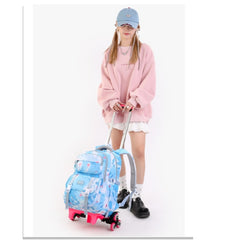 Children's Rolling Backpack with Watercolor Design in Blue