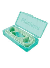Mint green travel case with dental flossers and molded compartments