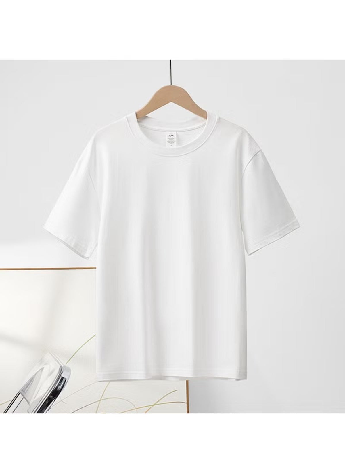 Huitich plain white t shirt for men XL hanging on wooden hanger against white background