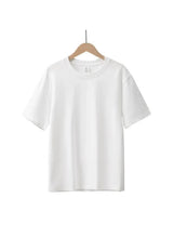 Men's white plain crew-neck T-shirt, short sleeves, soft cotton jersey.