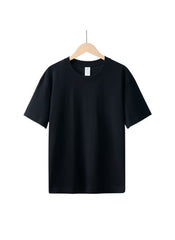 Black plain t shirt for men XL by Huitich hanging on wooden hanger with white background
