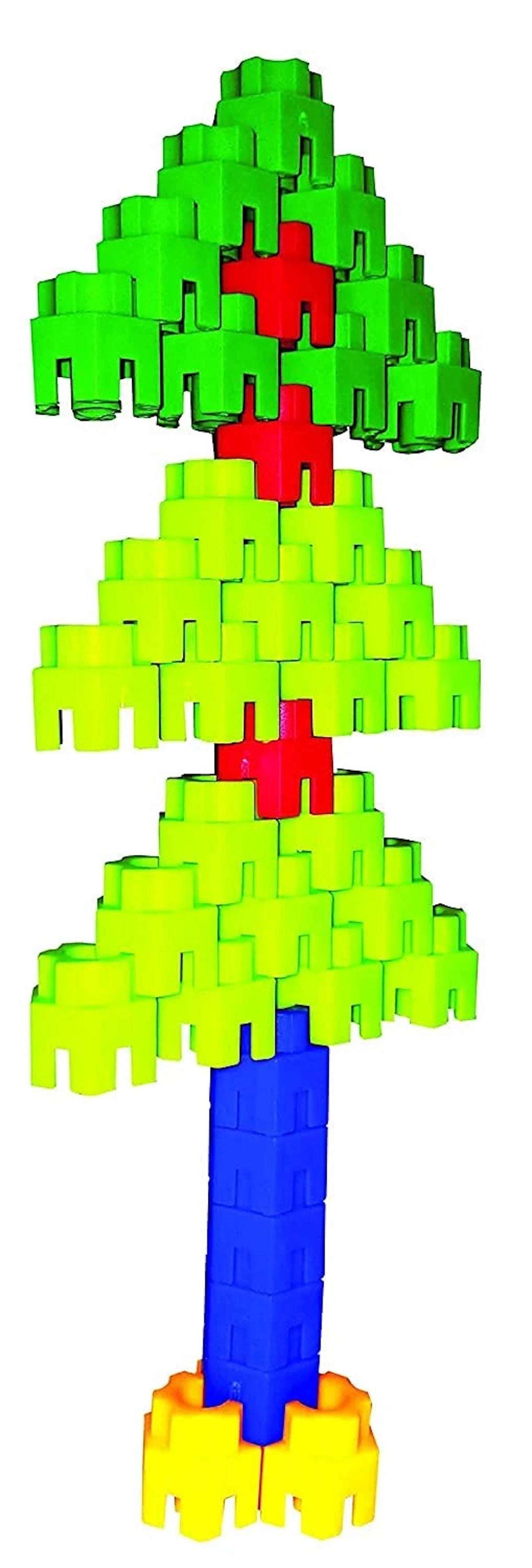 Colorful plastic brick toy construction set shaped like a tree, featuring interlocking pieces for creative building