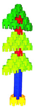 Green and blue plastic brick tree model with multilevel canopy