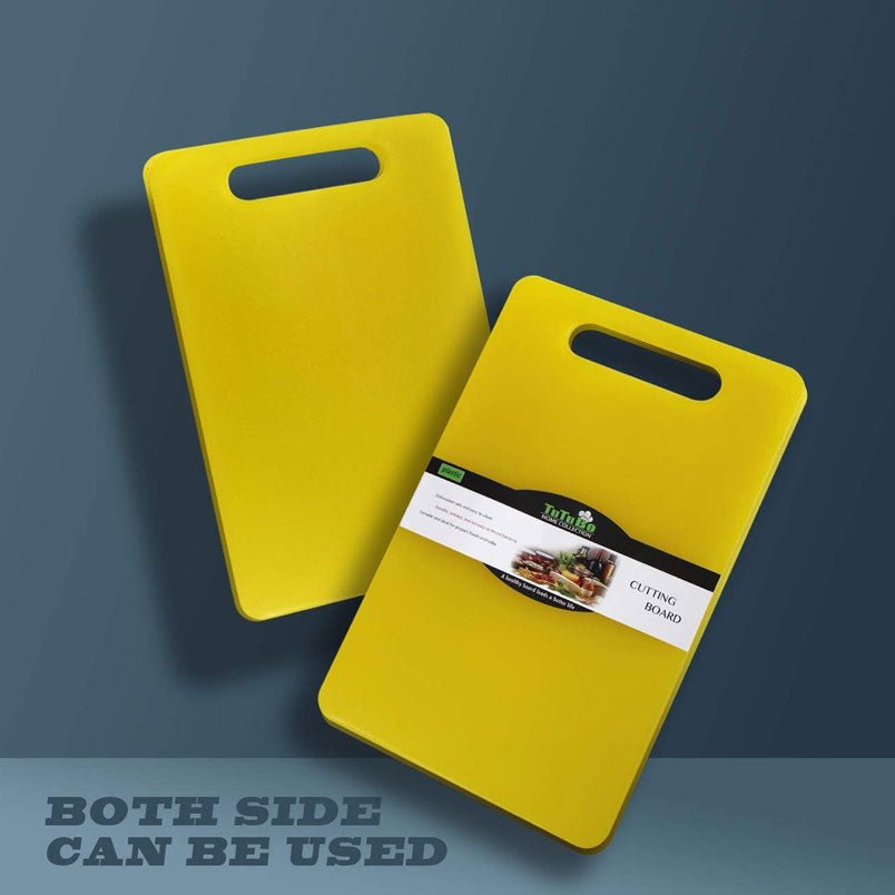 Huitich yellow plastic chopping board with handle double-sided cutting surface set