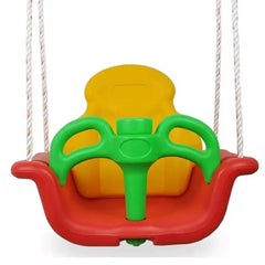 Huitich plastic kids swing set with red seat, green safety handle, and yellow backrest for toddlers