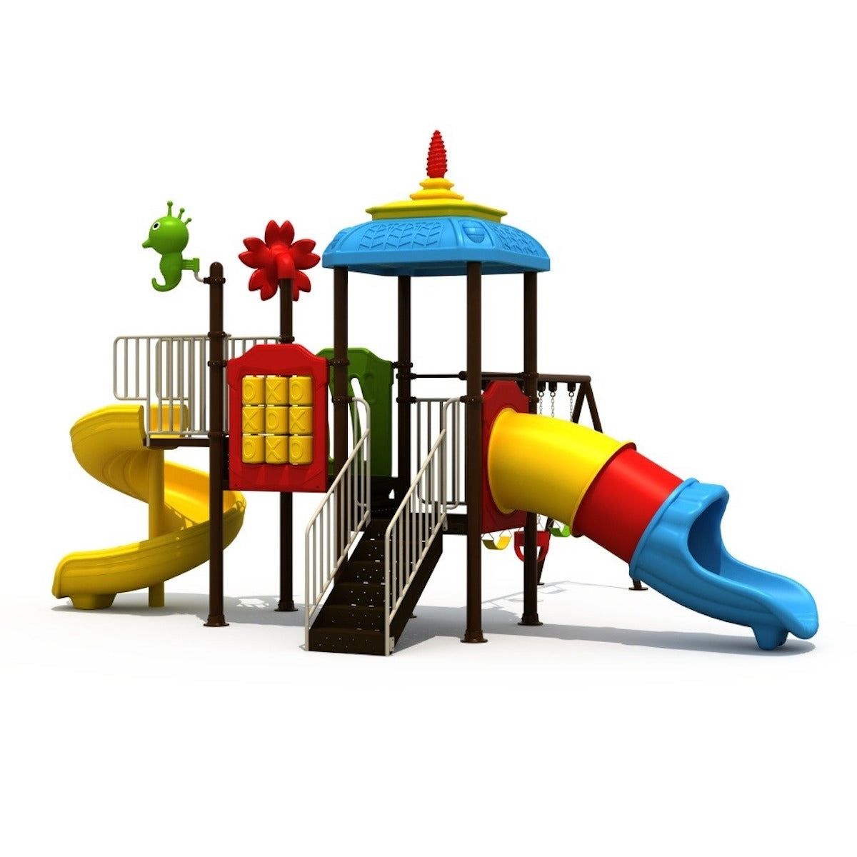 Huitich outdoor playground set for kids with colorful spiral slide tube slide climbing platform and play panels