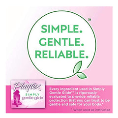 Playtex Simply Gentle Glide super tampons pink packaging showing SIMPLE GENTLE RELIABLE slogan and logo