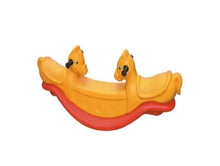 Yellow double-horse rocking seesaw ride-on toy with red base and two horse faces