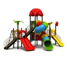 Kids outdoor playground set with slides, tunnels, and colorful play structures