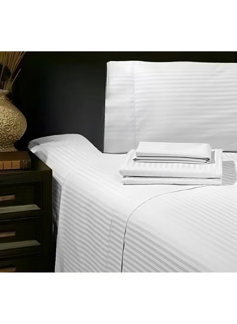 Huitich plush comfortable bedsheet for home in white with subtle stripes on a neatly made bed