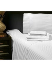 Huitich plush comfortable bedsheet for home in white with subtle stripes on a neatly made bed